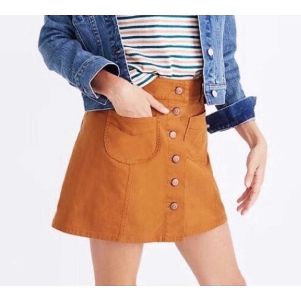 Madewell Ginger Button Front A-Line Mini Skirt Burnt Orange Size 0 Coquette
